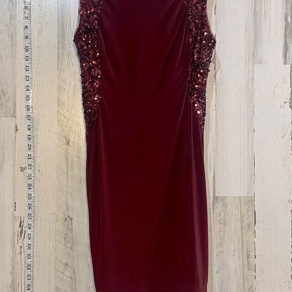 B Darlin Burgundy Sequined Dress Size 13/14 - Picture 3 of 12